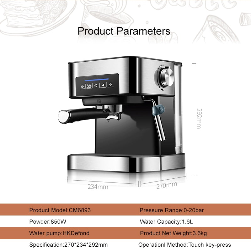 20 Bar Italian Type Espresso Coffee Maker - makeme-bright.com